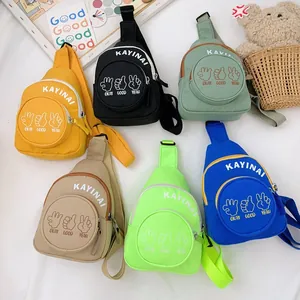Kids Fashion Mini Chest Bag Letter Print Gesture Pattern Nylon Crossbody Bag For Boys Girls Daily Outdoor Shoulder Bag