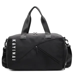 Bolso de viaje negro para mujer con compartimento seco húmedo y correa de hombro
