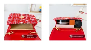 Vue détaillée du mini sac bandoulière rouge montrant sa structure et sa capacité