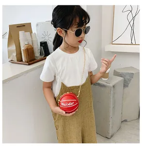 Kid's red basketball crossbody bag made of PU leather with a gold chain strap