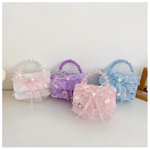 Mini sacs à main princesse pour filles en blanc, violet, rose et bleu avec paillettes