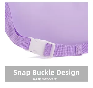 Detail of adjustable purple nylon strap with high-quality white plastic buckle design