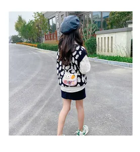 Pink girl's crossbody bag with 3D cute animal patches and pearl handle detail