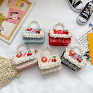 Mini Sac Bandoulière En Lin De Coton Avec Poignée En Künstliche Perles Pour Filles Mignon Cerise Lapin Décor Mode Princesse Sac À Main Cadeau