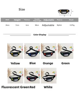 Detailed size chart and multi-color options for children's nylon checkered chest bag