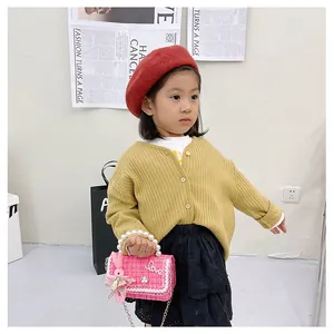 Sac en tweed rose pour filles avec poignée en perles, broderie love et charme de lapin