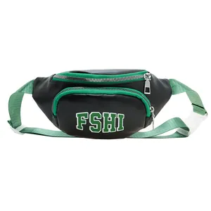 Marsupio sportivo nero e verde per bambini con tracolla regolabile e scritta FSHI