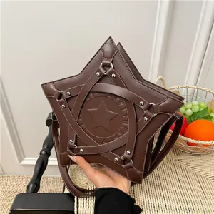 Unique Pentagram Star Shaped PU Leather Crossbody Bag For Women Rivets Criss Cross Straps Fashion Niche Shoulder Bag