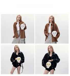 Chic skull-shaped crossbody bag with glitter eye detail shown in various model outfits