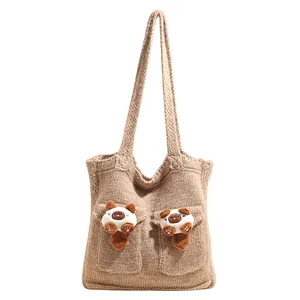 Borsa tote in maglia con gatto carino e grande capacità per l'uso invernale