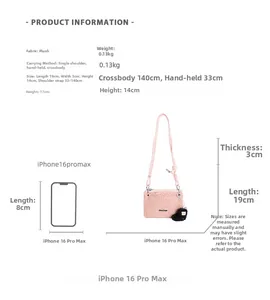 Guide des tailles du sac en peluche avec dimensions et comparaison de mobile