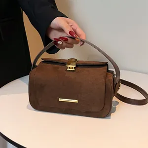 Borsa a Mano Vintage in Pelle PU Effetto Scamosciato Donna Moda Borsa a Spalla Opaca Elegante Borsa a Tracolla con Fibbia Oro