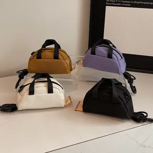 Mini Canvas Tote Bag Charm Solid Color Coin Purse For Earphones Lipstick Portable Zipper Bag With Carabiner For Women