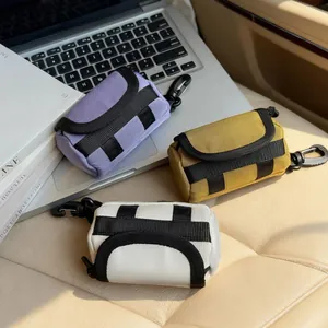 Mini Canvas Cylinder Pouch With Carabiner Hook For Women Earphone Lipstick Storage Bag Tactical Style Hanging Bag Charm