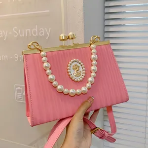 Sac à Main Plissé Camée Vintage Pour Femmes Élégant Poignée Künstliche Perle Sac Bandoulière Haute Qualité Pochette de Soirée Cuir PU Cadre Métal