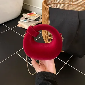 Women Mini Velvet Geometric Quilted Chain Crossbody Bag Twisted Knot Donut Handbag Elegant Party Evening Bag