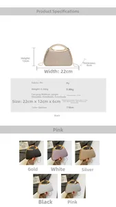 Detailed view of sparkly glitter party bag showing metal handle and sizing 22x12x6cm