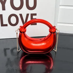 Sac à Main de Luxe en Acrylique Miroir pour Femmes Sac Croissant Mini Sac de Soirée Métallique Avec Poignée Circulaire et Bandoulière Chaîne