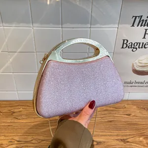 Elegant Sequin Evening Clutch Bag For Women With Metal Handle Gold Chain Strap Sparkly Banquet Party Shoulder Handbag