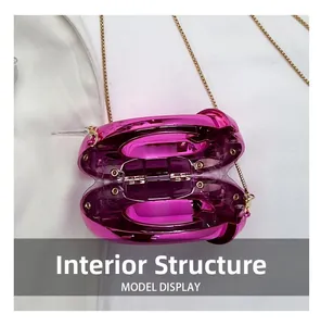 Internal structure of pink metallic crescent bag with gold chain and dual opening