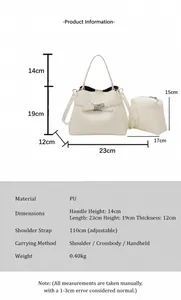 Detailed sizing chart and specifications for the cream PU leather tote and pouch set