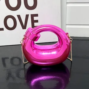 Metallic Mirror Crescent Hollow Out Mini Bag With Chain Geometric Geometric Evening Party Handbag For Women