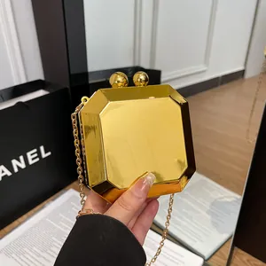 Women Acrylic Geometric Faceted Evening Bag Luxury Mirror Finish Chain Crossbody Bag With Ball Clasp Party Clutch