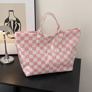 Fashion Checkerboard PVC Transparent Tote Bag Large Capacity Women Handbag Versatile Shopping Shoulder Bag With Letter Print