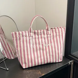 Grand Sac Fourre-Tout Rayé pour Femmes Transparent en PVC Toile Imperméable Sac à Main Couleur Contrastée Shopping