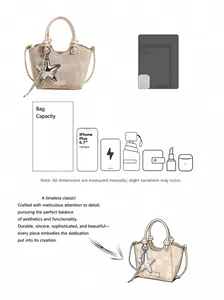 Detail view of beige checkerboard handbag capacity for daily essentials and accessories