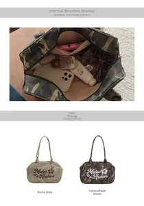 Detailed interior view of floral canvas tote bags showing large capacity and zipper pocket