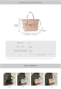 Detailed size chart for the PU leather tote bag with bow and heart pendant