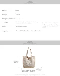 Detail view of canvas tote bag showing dimensions and shell-shaped cutout pattern