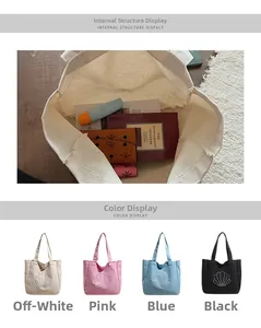 Detail of shell rhinestone tote bag showing internal capacity and four color options