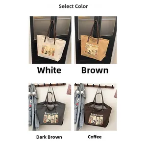 Detailed comparison of canvas tote bags in white, brown, black, and coffee with leather straps