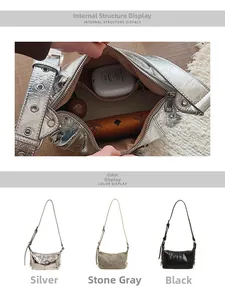 Internal structure of Y2K metallic textured shoulder bag with spacious compartment