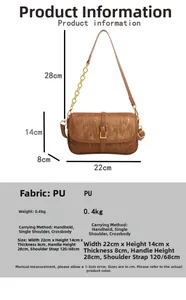 Size chart showing 22x14x8cm dimensions and material specs for the retro crossbody bag