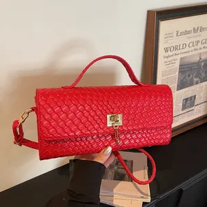 Borsa a Tracolla alla Moda con Texture Intrecciata in Pelle PU Vintage con Catena e Chiusura Dorata per Donna Festa Quotidiana