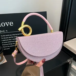 Women's Sequin Glitter Shoulder Bag Half Moon Handbag With Metallic Knot Handle Detachable Strap Evening Crossbody Bag
