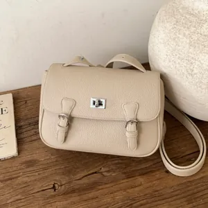 Retro Litchi Pattern PU Leather Messenger Bag For Women Silver Rotary Lock Flap Shoulder Crossbody Bag Casual Daily Bag