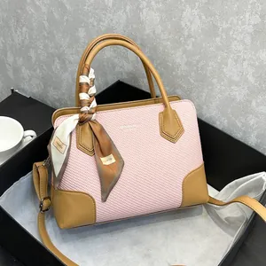 Sac à Main Tissé à la Mode pour Femmes Minimaliste en Cuir PU Sac à Bandoulière Avec Foulard en Satin Couleur Contrastée