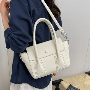 Sac à main chic blanc cassé avec motif litchi et bandoulière pour femmes