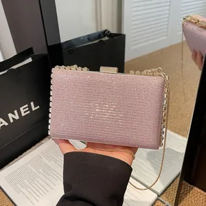 Women Luxury Evening Clutch Box Bag With Chain Sequin Rhinestone Shoulder Crossbody Bag For Party Wedding Elegant Small Acrylic Purse