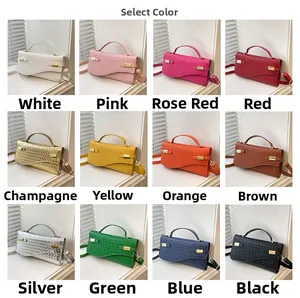 Collage of chic woven textured handbags shown in 12 vibrant colors on a bright windowsill