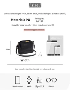 Size chart for black faux crocodile bag measuring 19x24x9cm with a 125cm strap
