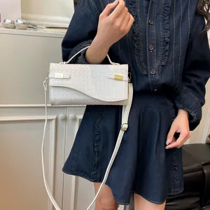 White woven texture crossbody bag for women with gold buckles and adjustable shoulder strap