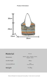 Tableau des tailles détaillé pour le sac fourre-tout tissé aux rayures arc-en-ciel