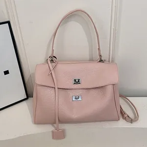 Sac à Main Femme en Cuir PU Mode Simple Polyvalent Sac à Bandoulière Grande Capacité Avec Boucle de Verrouillage en Argent