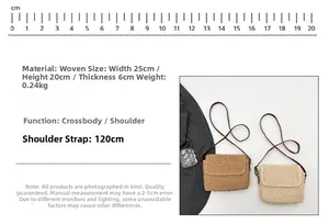 Detail showing dimensions and woven texture of the vintage crossbody straw bag