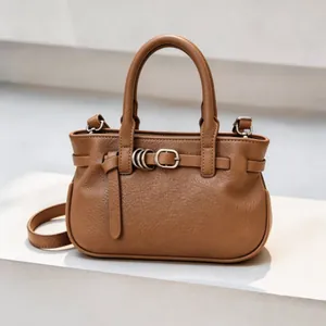 Sac à Main Femme Mode Motif Litchi en Cuir PU Décoration de Ceinture Sac Bandoulière Avec Sangle Pour Le Quotidien